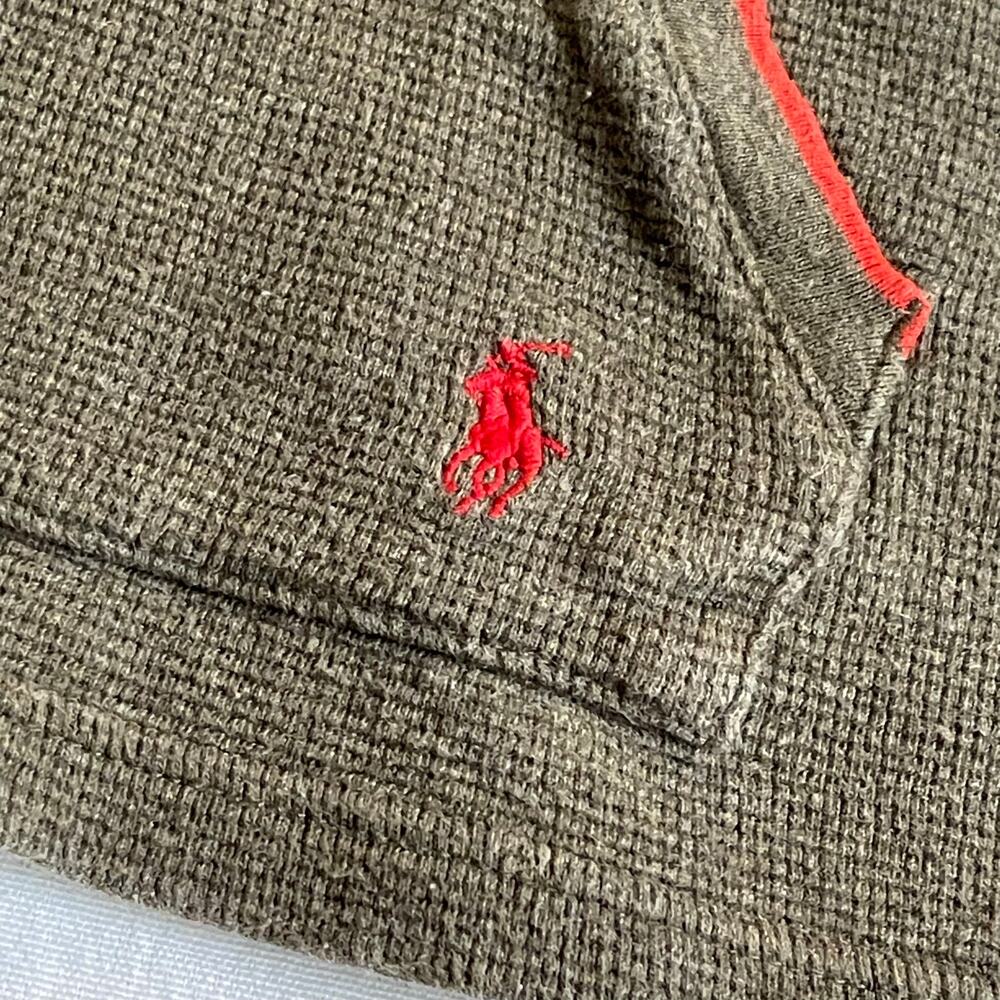 Polo Ralph Lauren Men’s Medium Hooded Thermal Long Sleeve Shirt Gray Red Pony